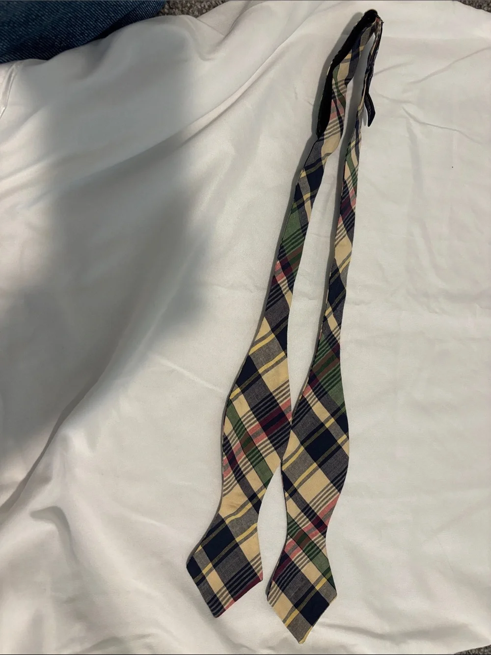 Plaid Self-Tie Bow Tie in Navy, Green, Cream